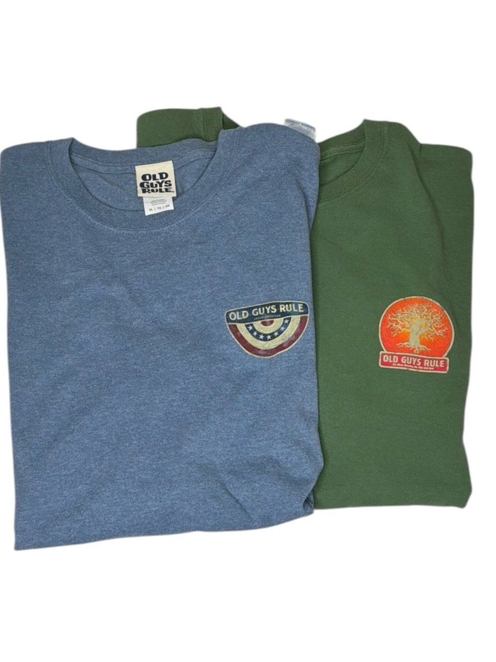 OLD GUYS RULE Fun Men’s Tee Two Green And Blue Cotton XL